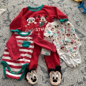 Disney onesies and PJ Christmas theme 9-12 months
